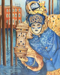 Omaggio all`amata Venezia. La mascherina blu, 100x80cm, 2020, Öl auf Leinwand Tatjana Meier