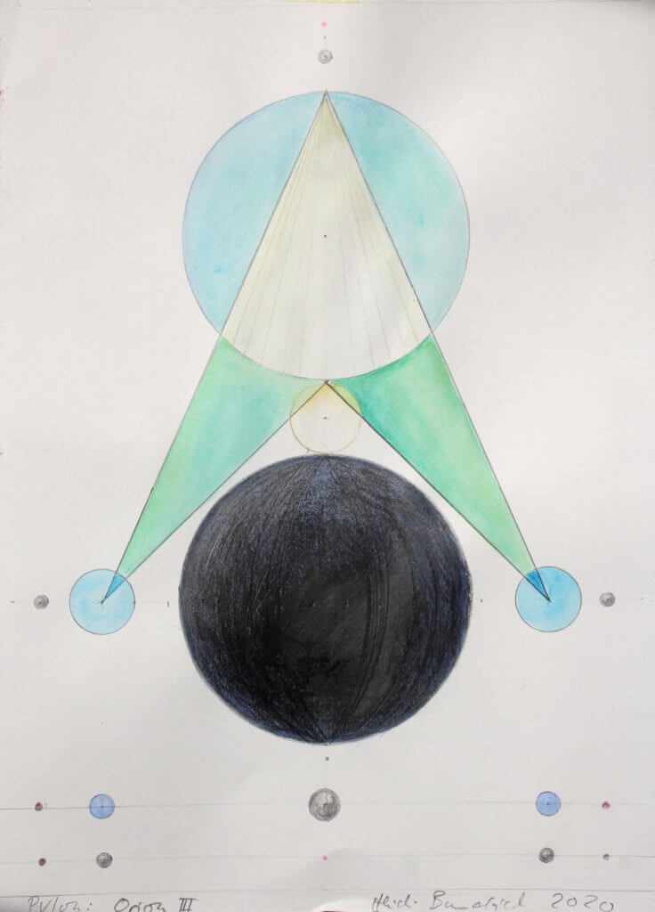 Pylon-Orion-III-2020-40-x-30-cm-Bleistift-Auquarellfarbe-und-Buntstift-auf-Papier-Handsigniert 736x1024 Heidi Baudrich