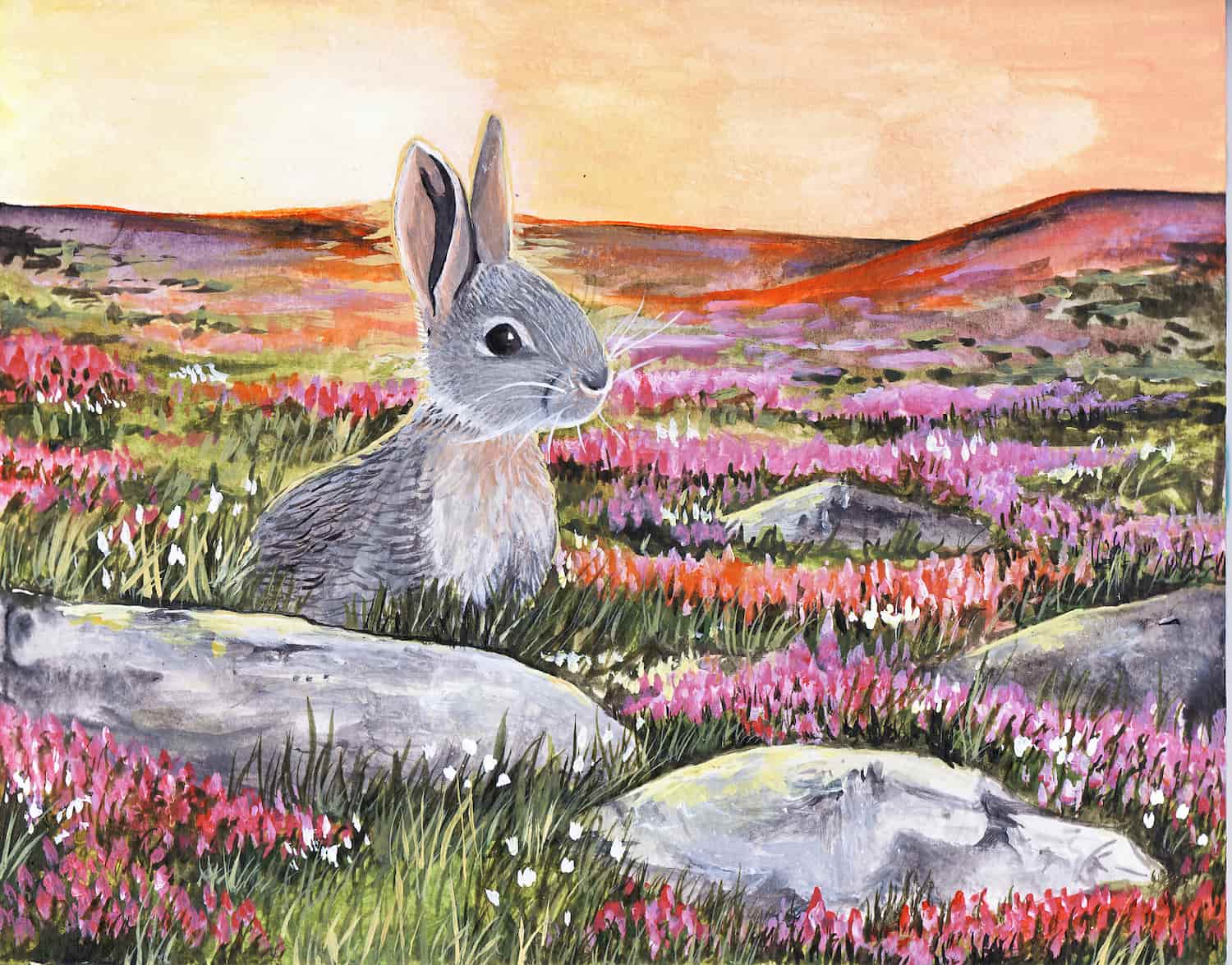 Kaninchen in der Heide, 2020, Digitaldruck, 21 x 26,5 cm,