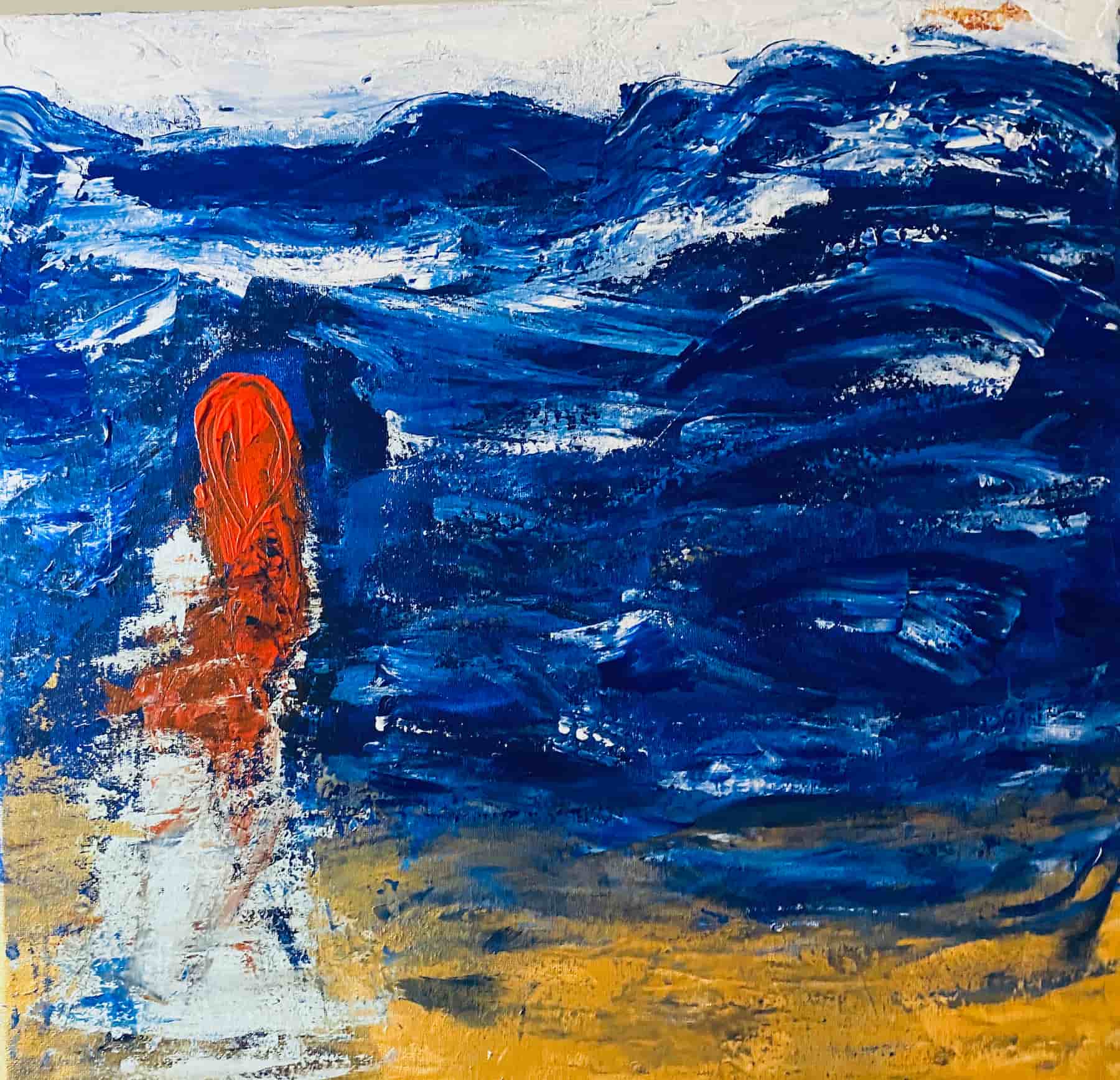 Flammende Frau am Strand by Antje Taubert Art